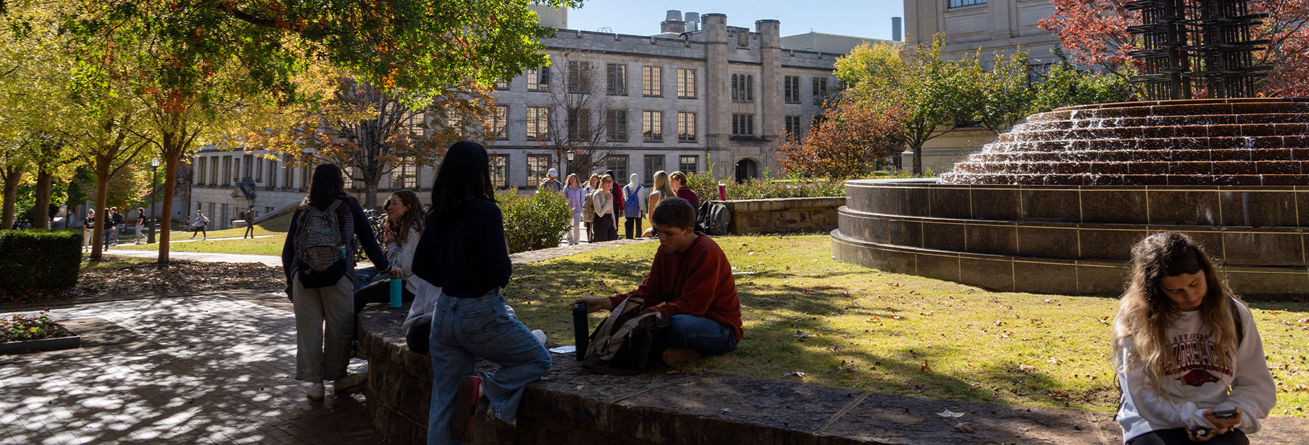 Students gather at the Fulbright Peace Fountain
