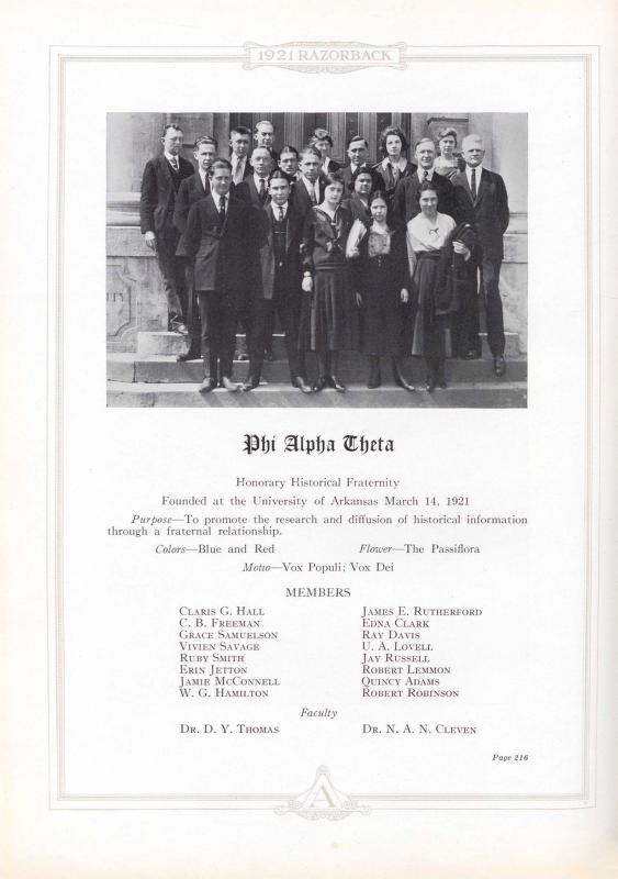 Phi Alpha Theta 1921 Yearbook Picture