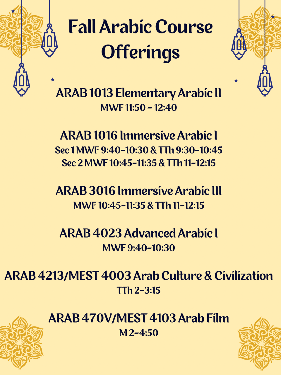 Arabic Courses (Fall 2023)