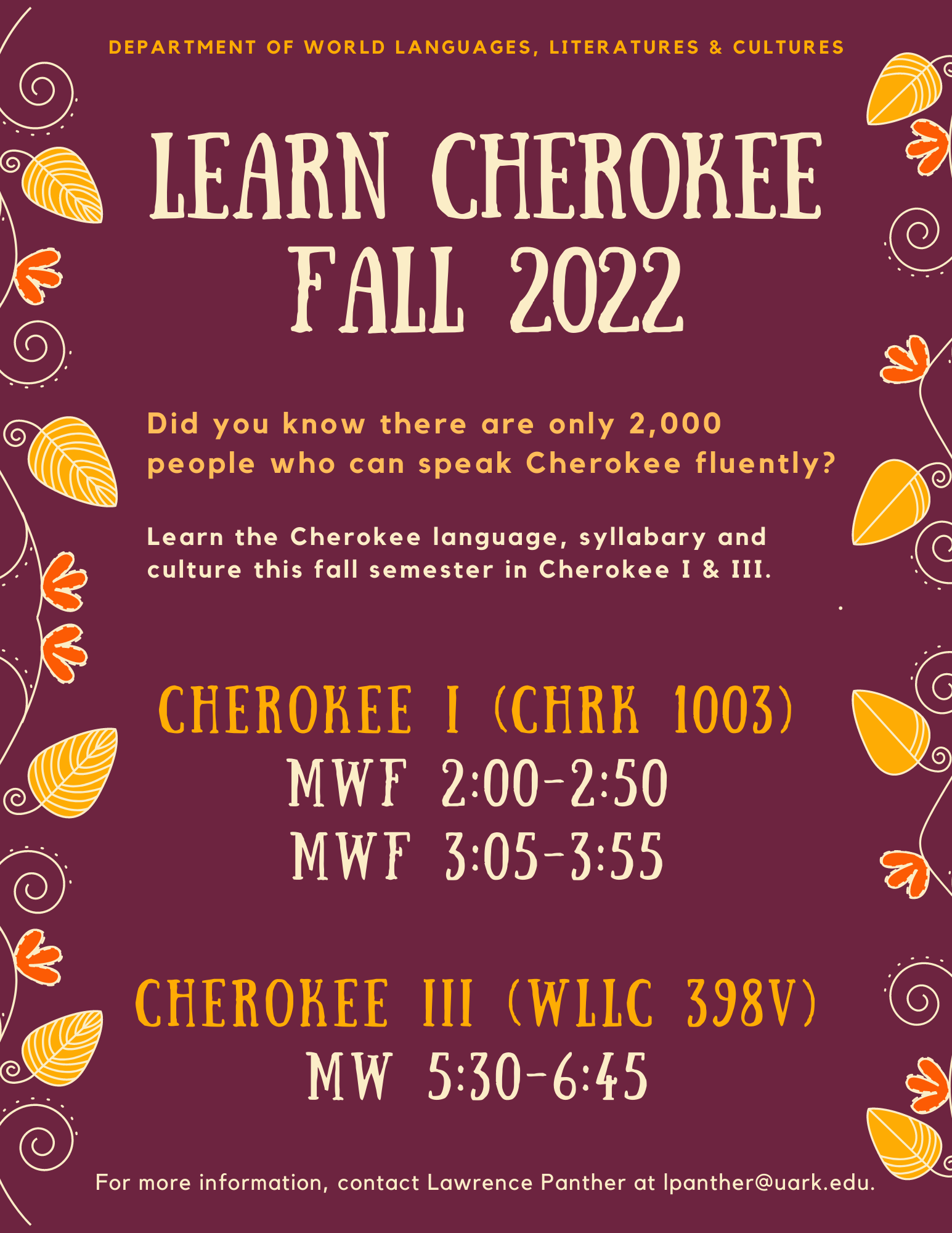 Flyer for Cherokee courses