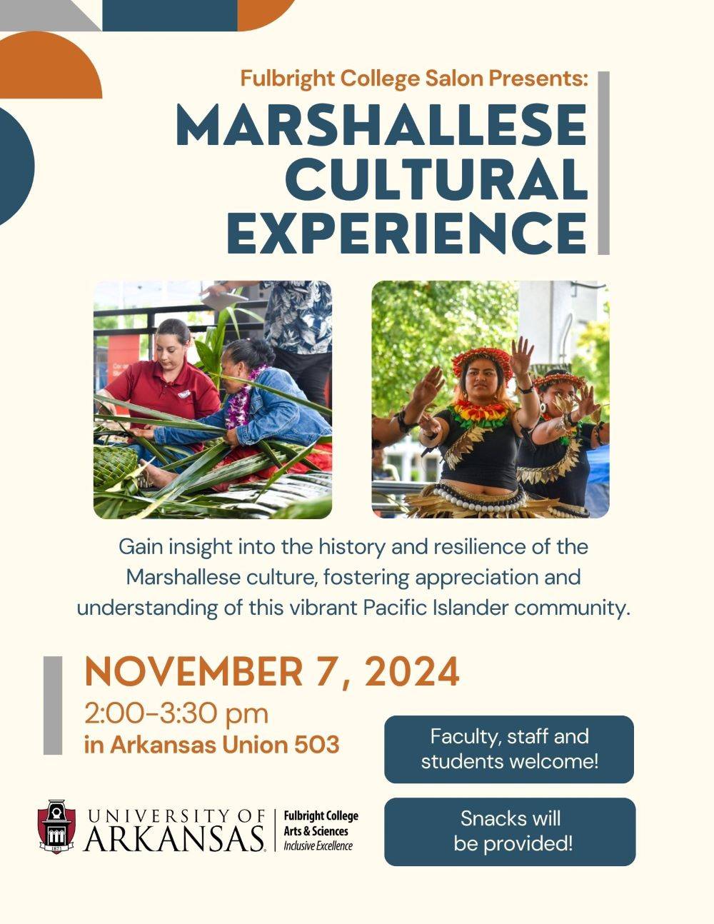 marshallese cultural experience at arkansas union 503 on november 7 2024 from two to three thirtyPM